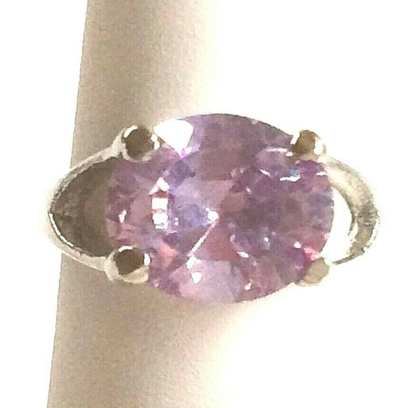 Amethyst Ring Size 7 Lavender Purple Cubic Zirconia Simulated Silver Plated - Picture 7 of 10